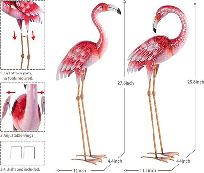 Natelf Pink Flamingo Yard Decorations, Metal Garden Statues and Sculptures, Standing Bird Lawn Ornaments for Patio Backyard Pond Decorations Set of 2