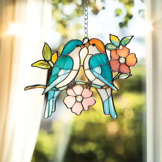 Birds Couple Handmade Resin Suncatchers Artisan Sun Catcher Stained Glass Effect Window Hanging Garden Decor Valentine for Mom