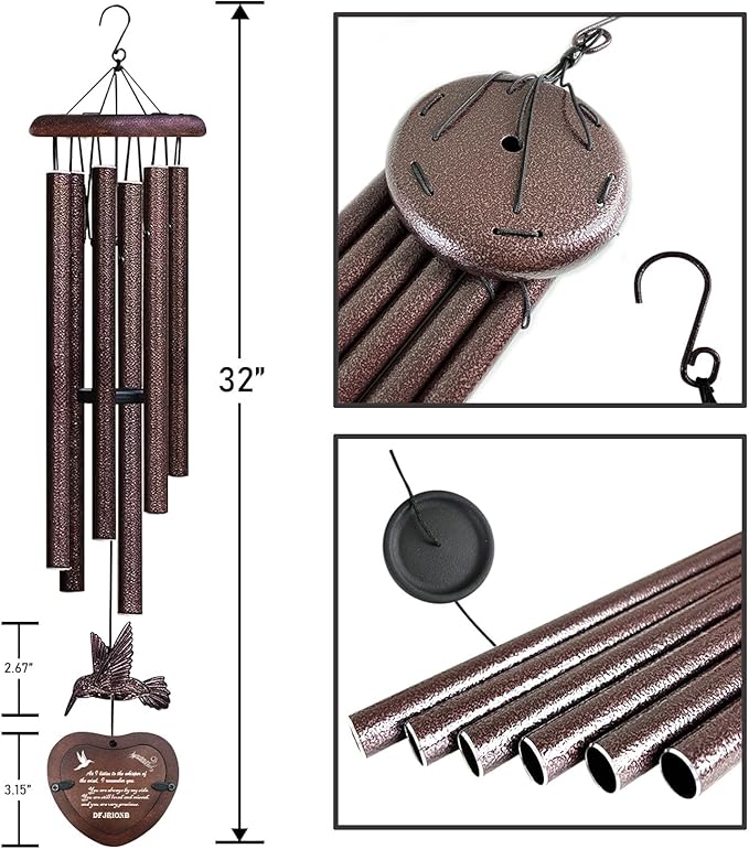 32-Inch Heartfelt Memorial Wind Chimes - Gently Soothing Sympathy Gifts for Loss of Loved One, Perfectly Serene Wind Chimes for Outside & Meaningful Memorial Gifts