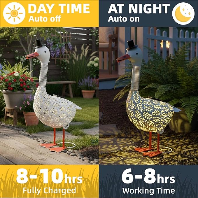 Porch Goose Garden Statue, Solar Metal Goose Yard Statue, 20 Inches High Geese Decoration, Garden Decor for Outside, Outdoor Goose Figurine for Patio, Porch, Yard, Lawn Ornament, Garden goose Gift