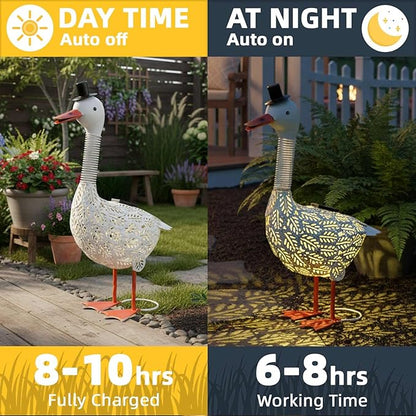 Porch Goose Garden Statue, Solar Metal Goose Yard Statue, 20 Inches High Geese Decoration, Garden Decor for Outside, Outdoor Goose Figurine for Patio, Porch, Yard, Lawn Ornament, Garden goose Gift