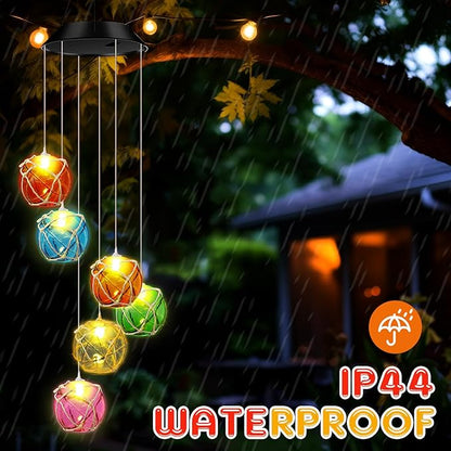Wonderjune Solar Wind Chimes Nautical Ball Beach Theme Lights Outdoor Mobile Wind Chime LED Light for Garden Patio Yard Porch Decoration Gifts(Multicolor)