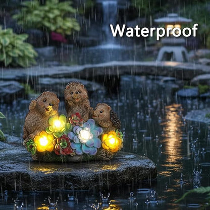 3 Hedgehog Solar Garden Statues with Succulent Animal Figurines Resin Hedgehog Decor Outdoor Statues, Ideal Decoration for Lawn Patio Yard, Gifts for Men Women