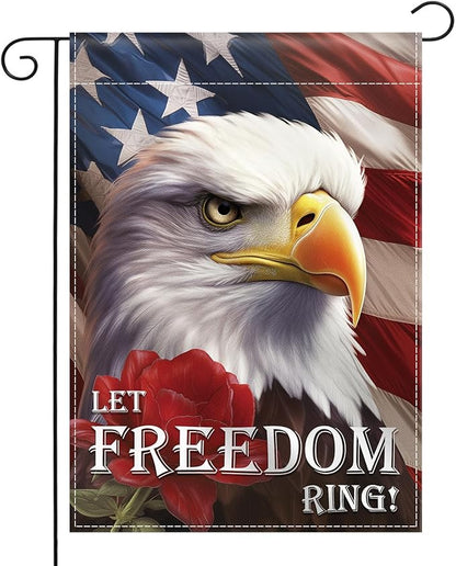 Patriotic Garden Flag 12x18 Inch Double Sided Flag Let Freedom Ring American Eagle 4th of July Memorial Day Independence Day Indoors Outdoors Decoration for Yard (Let Freedom Ring)