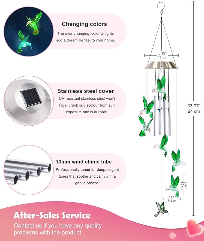 Nacome Wind Chimes for Outside: Tubes Memorial Wind Bell Mother's Day Birthday Gifts for Mom Women Grandma Her - Yard Garden Indoor Outdoor Decor (Hummingbird)