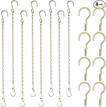 Hotop 8 Pcs Metal Hanging Chains with Ceiling Hooks, Garden Plant Hangers for Hanging Bird Feeders, Billboards, Chalkboards, Basket, Planters, Lanterns, Wind Chimes, Chain Hook DIY(12 Inch,Gold)