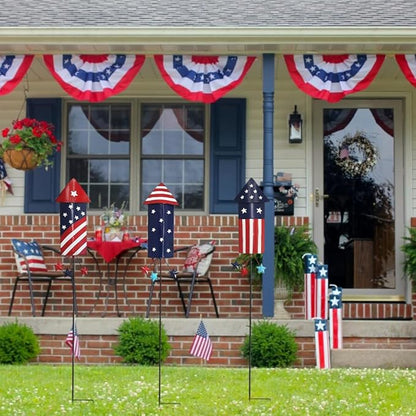 hogardeck 4th of July Decorations Outdoor, 36” Set of 3 Metal Firework Decorative Garden Stakes for Fourth of July Decorations, Patriotic Yard Firecracker Signs for Garden Memorial Day Decorations