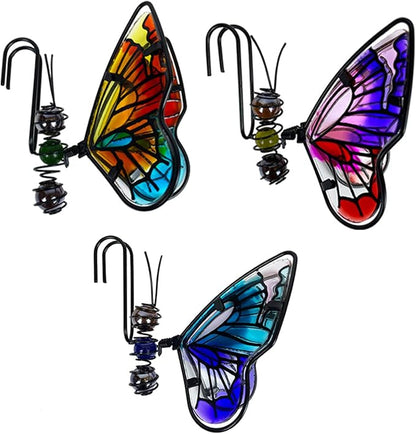 3Pcs Butterfly Decorations for Flower Pots - Iron and Glass Painted Hanging Butterflys Ornaments, Plant Pot Potted Hanger Figurines, Outdoor Garden Pendant Decor (Butterfly)