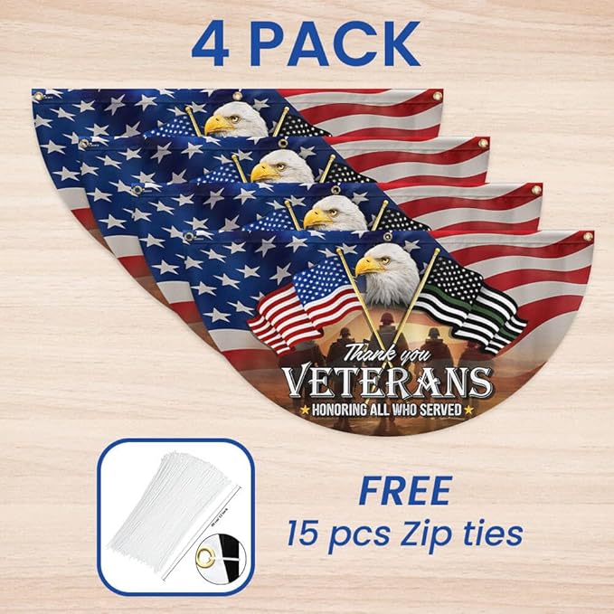 FLAGWIX Thank You Veterans Flag - Non-Pleated American Eagle Fan Flag Bunting 1x3 ft - Veteran Gifts for Men Women, Patriotic 4th of July Memorial Day Decorations Outdoor for Home Garden Decor