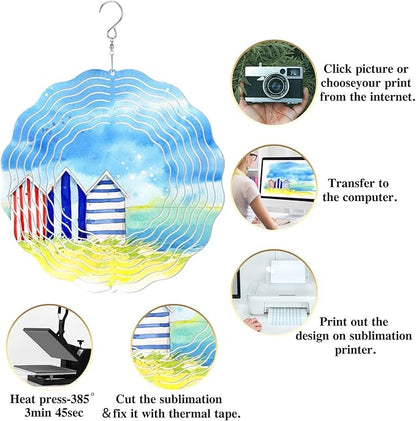 Weysat 6 Pack Sublimation Wind Spinner Blanks 3D Aluminum Wind Spinners Hanging Spinners DIY Crafts Ornaments for Indoor Outdoor Garden Yard Window Porch Front Door Decoration (10 Inch)