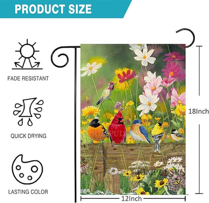 Spring Summer Hummingbird Garden Flag Double Sided 12x18 Inch, Birds Colorful Floral Small Burlap Yard House Seasonal Outside Outdoor Decoration