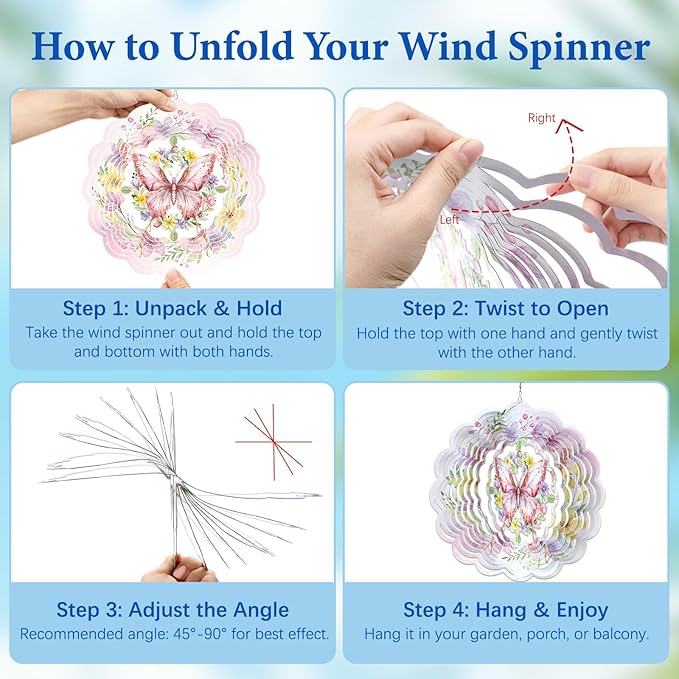 Wazzio Butterfly Wind Spinners Outdoor, Birthday Gifts for Women Wife Mom, Butterfly Hanging Wind Sculptures Spinners for Christmas, 12 inch Outdoor Indoor Hanging Ornament for Garden Backyard Lawn