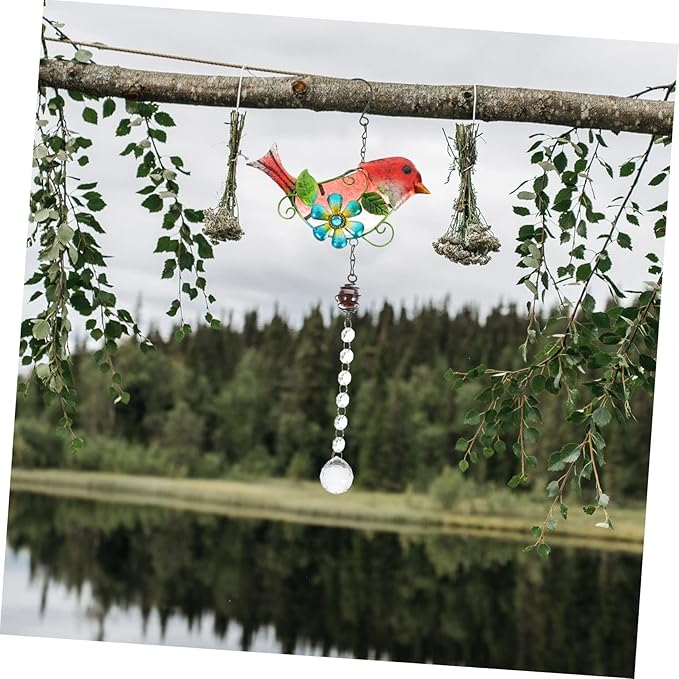 BESPORTBLE Creative Bird Figurine Hanging Decor Stained Glass Garden Statue for Outdoor Home Adornment Lifelike Iron Craftsmanship for Garden Patio Decoration