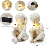 Large Garden Children Statues Light Up Firefly Jar Solar Powered | Set of 2 Figurines | Girl & Boy Garden Yard Art Décor, Indoor & Outdoor Ornament Gifts for Lawn, Patio , 7.5" W x11. 8”H Cream Gift