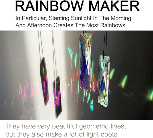 stino 5" Large Hanging Prism Suncatcher for Window, Rectangle Crystal Stick Rainbow Maker Garden Pendant Sun Catcher Ornament (1, Net Rectangle ABColor 2Pcs)