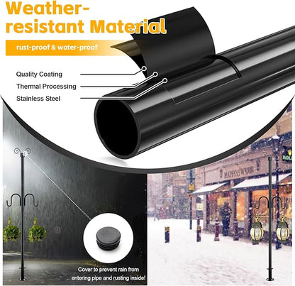 String Light Poles for Outside, 10FT Heavy Duty Outdoor String Light Pole Stand with Shepherd Hooks for Wood Deck Concrete Patio Garden Backyard Wedding Party Bird Feeder Lanterns Flower Basket 1PC