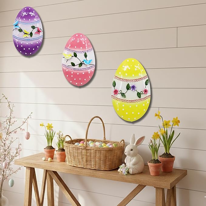 3 Pcs Easter Decorations Outdoor Metal Easter Eggs Yard Signs Decorative Garden Stakes Eggs Lawn Decorations Yard Decor for Spring Ornament Lawn Pathway Garde