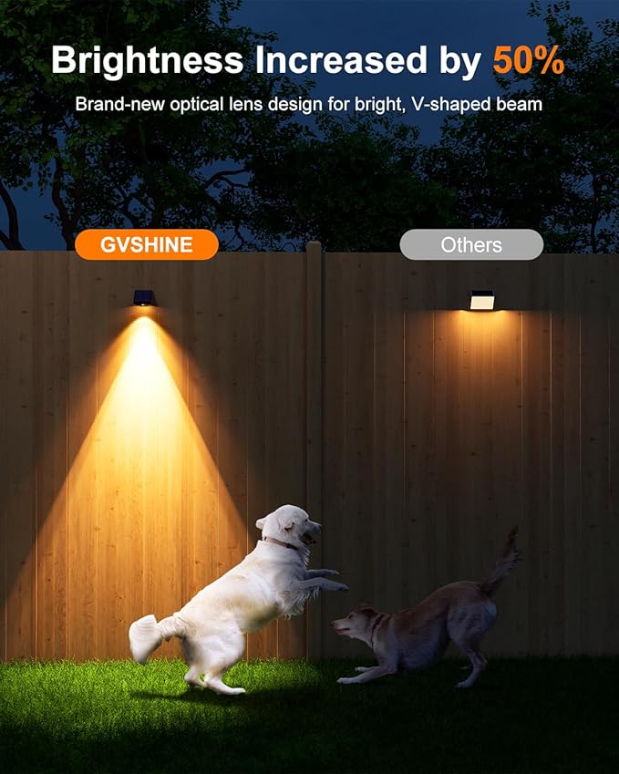 16 Pack Decoration Solar Powered Fence Lamps Outdoor Waterproof with Warm White LED Spot, for Outside Stair, Gate, Mailbox, Backyard, Door, Garage, Garden, Sconce for Enhanced Security, Easy Mount