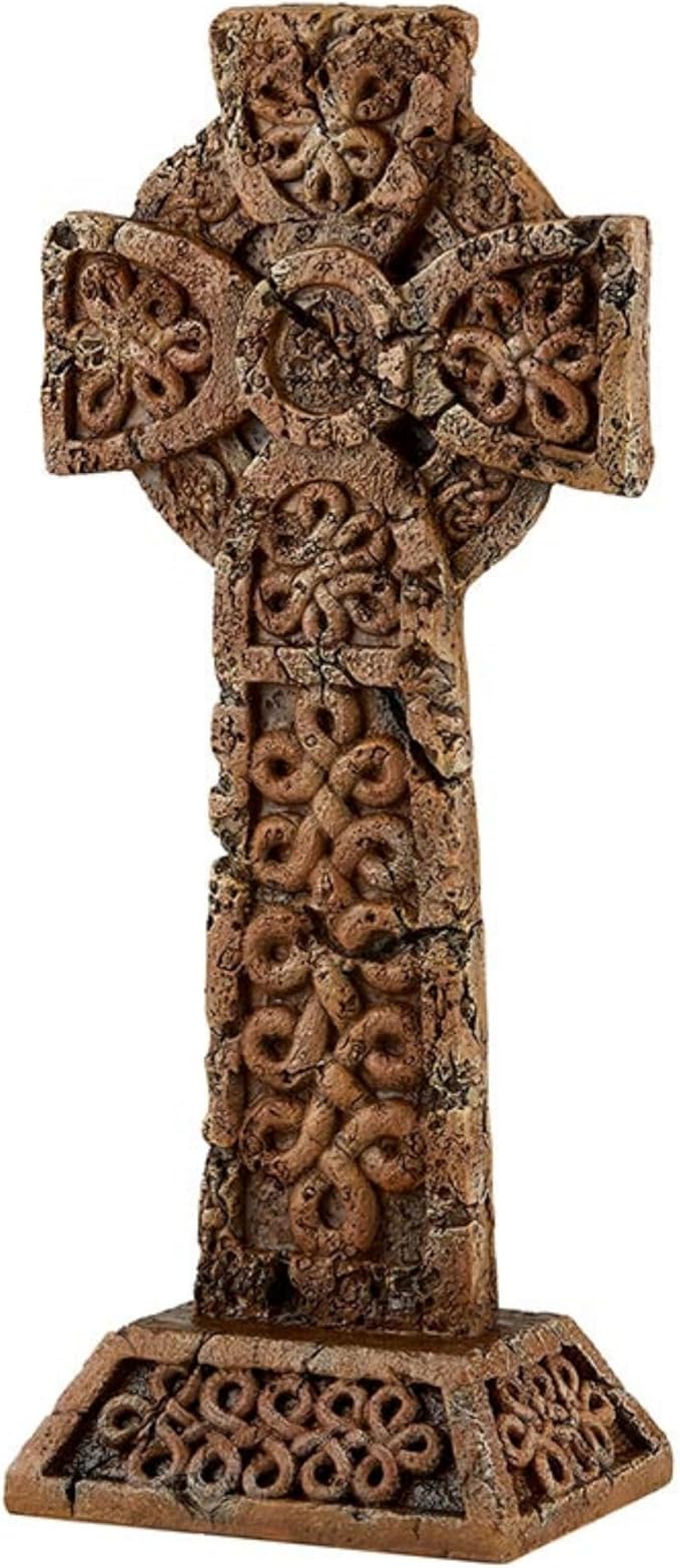 Christian Brand Avalon Gallery Standing Celtic Cross Garden Statue, Stone Resin Indoor Outdoor Décor, 16" Tall x 7" Wide