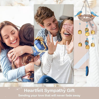Taman Blue Bird Wind Chime - 27.5" Wind Bell Valentine's Day Gift for Outside Indoor Resin Decorative Metal Bronze Mobile Wind Chime Memorial Sympathy Gift for Home, Outdoor, Yard, Patio,Garden Decor