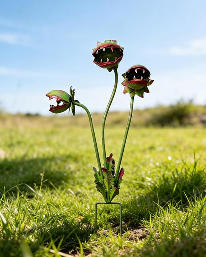 Metal Carnivorous Plant Garden Stake for Outdoor Decor, Funny Outdoor Yard Decor, Creepy Decorative Garden Sculpture Stake for Lawn, Unique Metal Art Ornament for Gift