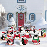 10-Piece Christmas Penguin Yard Signs with Stakes Decorations – 10 Assorted Designs 12 Inches Large Holiday Penguin Signs for Outdoor Garden and Lawn Winter Party Favor