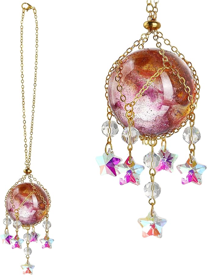Pink Purple Crystal Suncatcher Hanging Decorative Ball Ornament with 40mm Crystal Ball Decor for Garden Window