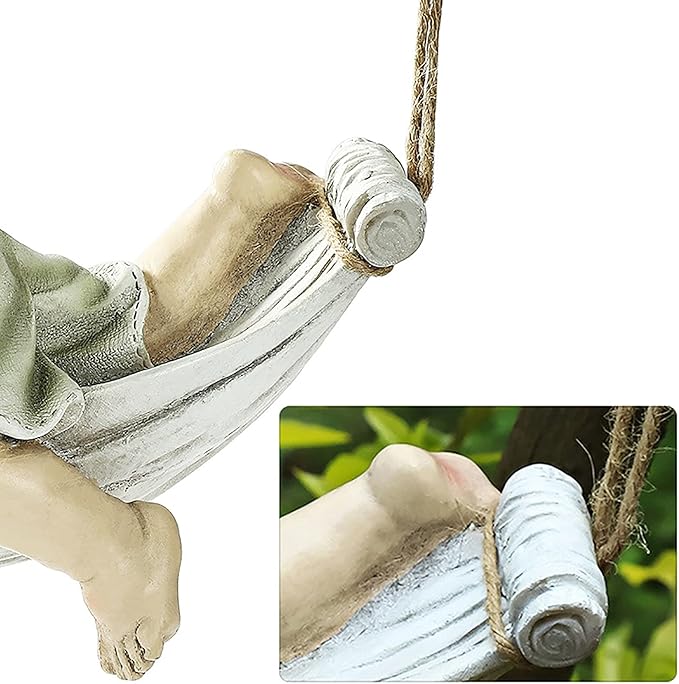 TY&WJ Boy Girl On Swing Garden Ornaments,Romantic Lovers Outdoor Statues,Weather-Resistant Hanging Sculpture for Yard Lawn Tree Decoration Stone Finish (Color : Boy)