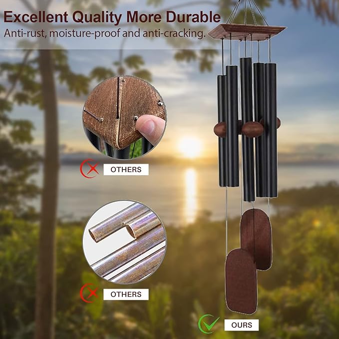 Memorial Wind Chimes for Loss of Loved Ones, 36 inch Sympathy Wind Chimes, Memorial Gifts & Sympathy Gifts, Suitable for Indoor and Outdoor, Patio, Garden for Peace and Relaxation - Aluminum，Black