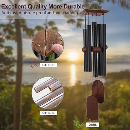 Memorial Wind Chimes for Loss of Loved Ones, 36 inch Sympathy Wind Chimes, Memorial Gifts & Sympathy Gifts, Suitable for Indoor and Outdoor, Patio, Garden for Peace and Relaxation - Aluminum，Black