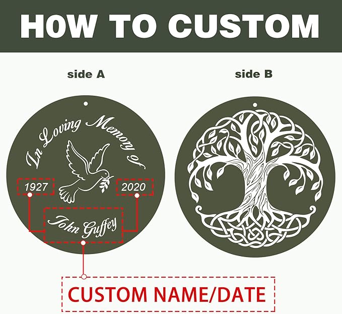 ASTARIN Memorial Tree of Life 36" Wind Chimes, Personalized Name Sympathy Wind Chime, in Memory of Loss Mom Loved One, Large Deep Tone Bereavement Windchimes for Outside Clearance(Produced in USA)