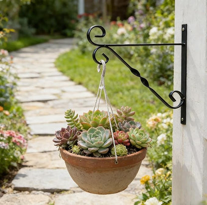 JunC Black Iron Candle Holder Hanger with Hooks for Hanging Plants Indoor Outdoor Wall Mount, Metal Bracket,Bird Feeder Hook, Wind Chime Holder (10lb Capacity) (Simple)