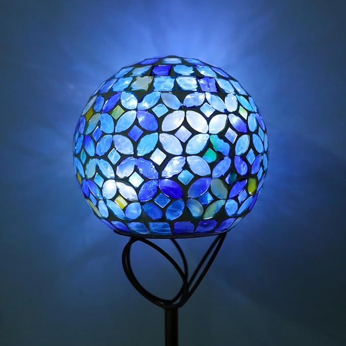 Solar Lights Outdoor Decorative, Solar Gazing Ball Mosaic Garden Stakes Decorative Waterproof Outdoor Lights for Pathway Yard Lawn Decoration (Green)