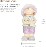 Alpine Corporation QWR1458 Outdoor Little Boy with Flowers Garden Statue, Playful Child Statue for Yard, 16" H, Purple