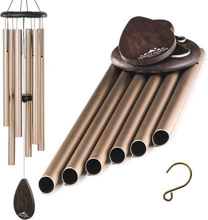 UpBlend XL Wind Chimes for Outside Gift – Deep Tone Wind Chime with Decorative Stone – Porch & Patio Decor, Elegant Outdoor Ornament, Garden Gifts. 38” Gold.