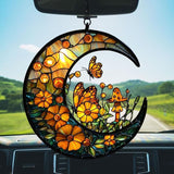 Floral Cresent Moon Acrylic Suncatcher Stained Glass Effect Window Car Hanging Christmas Ornament Indoor Outdoor Decor Garden Sun Catcher Panel for Boho Lover for Women Mom Grandma