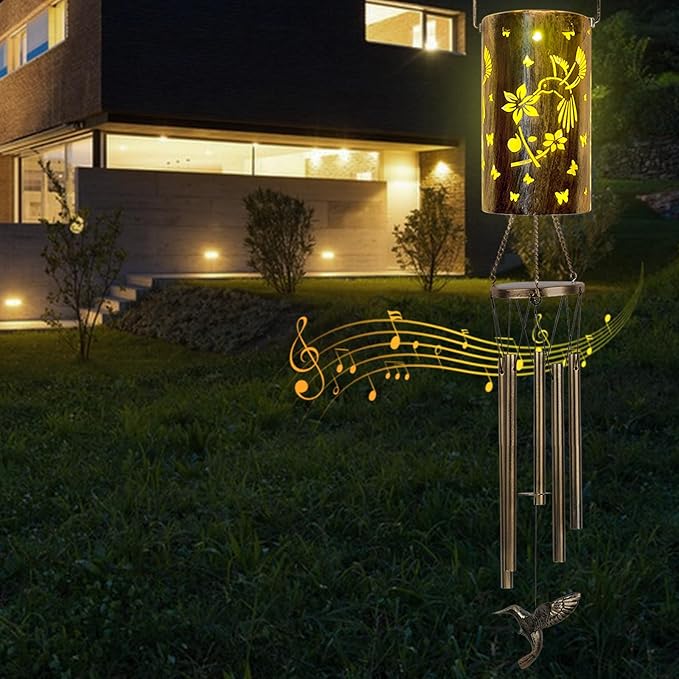 Flamingo Solar Wind Chimes for Outside for Women Glod Flamingo Solar Light Decor for Garden Patio Yard Porch Unique Gift for Mom Grandma Flamingo Birthday Gifts Memorial Windchimes