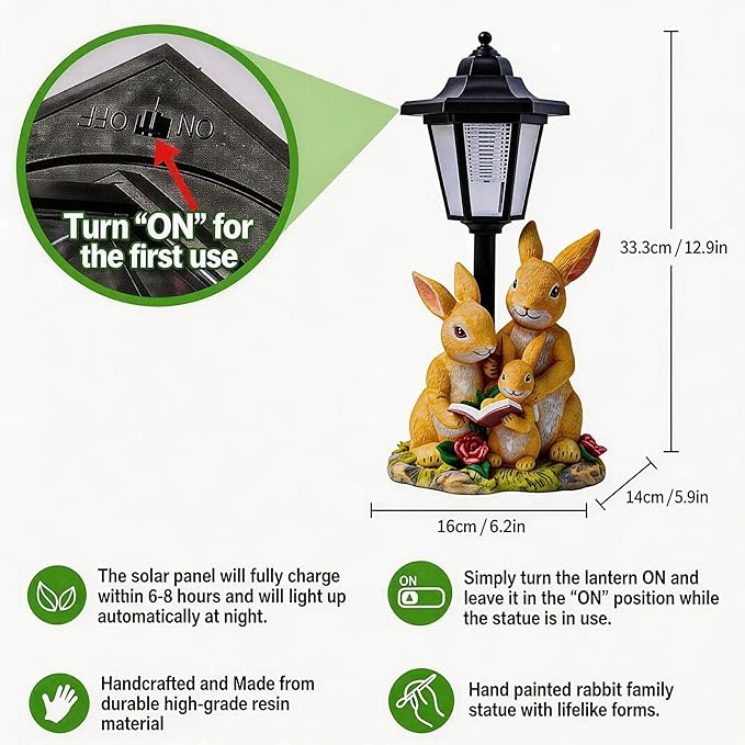 Garden Outdoor Decor Solar Statues Gifts Lights Yard Bunny Family Figurine Waterproof Resin Patio Pathway Lawn Ornament