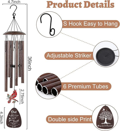 Memorial Gifts for Loss of Dad - 36'' Memorial Wind Chimes for Outside, Sympathy Bereavement Condolence Grief Remembrance Funeral Gifts for Loss of Father Love One, with S Hook Greeting Card