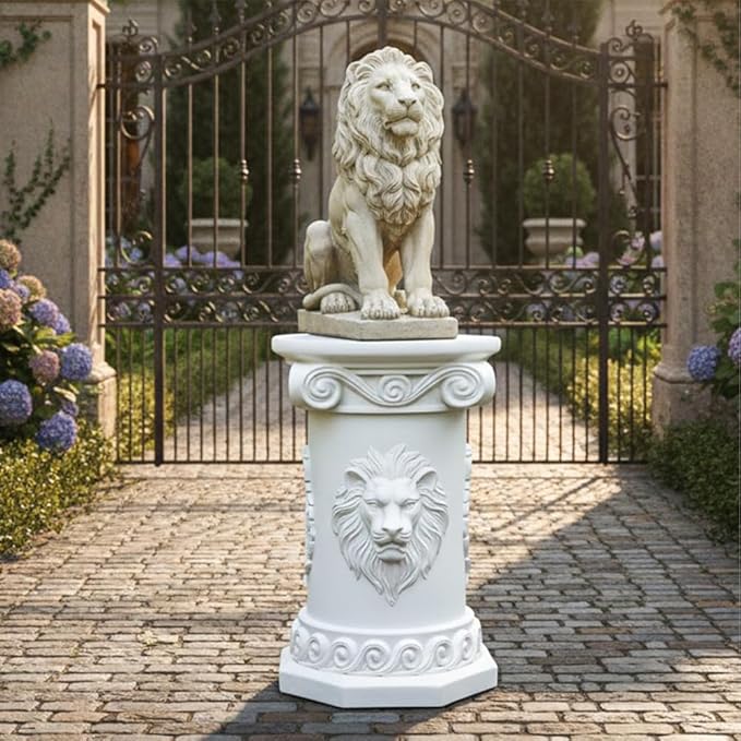 18" Tall Lion Statue Base Decorative Roman Column Pedestal, 18" English Rosette Indoor Outdoor Sculptural Garden Plinth Base Statue Riser, Sturdiness Plinth Base Statue Riser for Statues, Flower Pots, Decor
