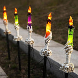 WATERGLIDE Halloween Decoration Candle Light Stakes, 10 Pack Skeleton Hands Hold Lighted Candle Pathway Makers, Waterproof Battery Operated with Timer, Light Up Figurine for Outdoor Holiday Party