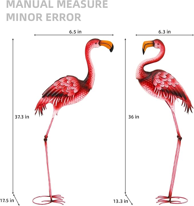 Extra-Large Flamingo Statue, 37.2" Handmade Metal Flamingo Yard Decor with Ground Stakes, Unique Outdoor Lawn Ornaments for Garden Patio, Vintage Pink Sculpture Gift for Housewarming Party