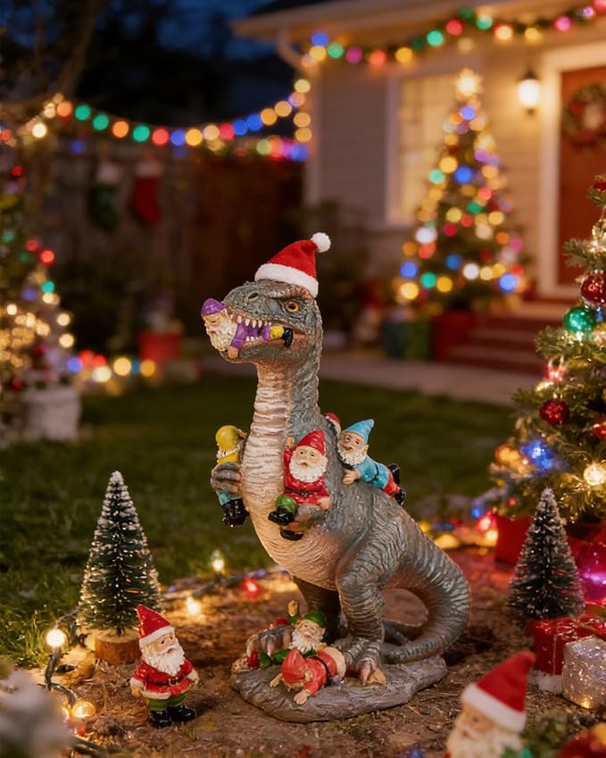 Dinosaur Garden Gnome Statue 12”, Outdoor Yard & Garden Decor, Patio Lawn Decoration, Gardening Gifts for Women, Housewarming Present