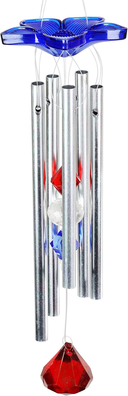 Exhart WindyWing Patriotic Hummingbird Wind Chime with American Flag Wings That Spin in The Breeze, 8 by 18 Inches