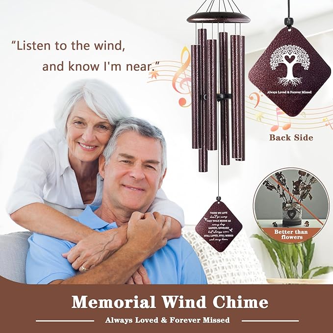 Sympathy Gifts for Loss of Loved One, 32" Memorial Wind Chimes, Thoughtful Bereavement Gifts/Sympathy Gift/Condolences Gift Basket for Loss of Dad Mom Miscarriage (Bronze)