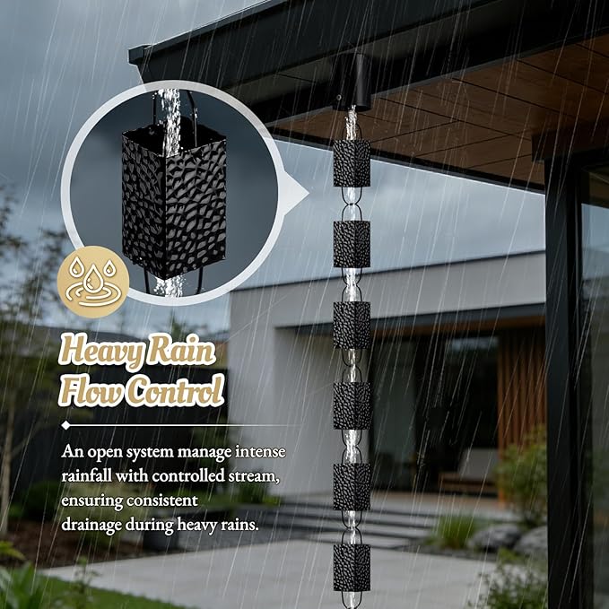Rain Chains for Gutters Outside 8.5FT Black Rain Catcher Chain with Adapter 16 Cups Decorative Replacement for Downspout