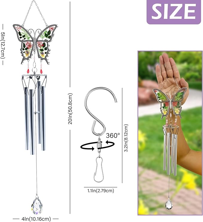 KY&BOSAM New Butterfly Wind Chime with Crystal Sympathy Wind Spinner Memorial Wind Chime for Loss of Loved One Prime Bereavement Sympathy Memorial Gift for Loss of Mother Father Gift Home Garden Decor