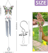 Butterflies Wind Chimes Glass Metal Real Flower and Multicolor 4 Tube Aluminum Windchime with S Hooks,Elegant Chime Outdoor, Garden,Balcony and Home Decoration with Wind Catcher Grandparent Day Gifts