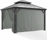 Patio Curtains Outdoor Waterproof - 10'Wx12'Lx7'H Weatherproof Pergola Outside Curtains, Gazebo Universal Replacement Privacy Curtains, 4 Panels Sidewall Drapes with Zipper, Grey