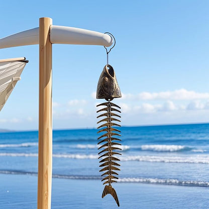 Fish Wind Chimes 1 Pack 15.75 Inch Cast Iron, Unique Design Corrosion-Resistant Durable, for Garden, Yard, Cabin, Outdoor, Beach & Camping Use